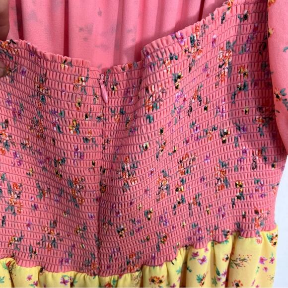 COLOR ME COURTNEY Yellow Pink Ditsy Flower Printed Cece Maxi Dress Size 10 - Picture 12 of 16